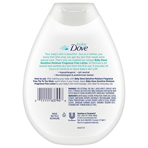 Loção Sem Fragrância, Hidratação Sensível, 13 Ounce (Pack de 3) – Marca Dove - Baby Dove