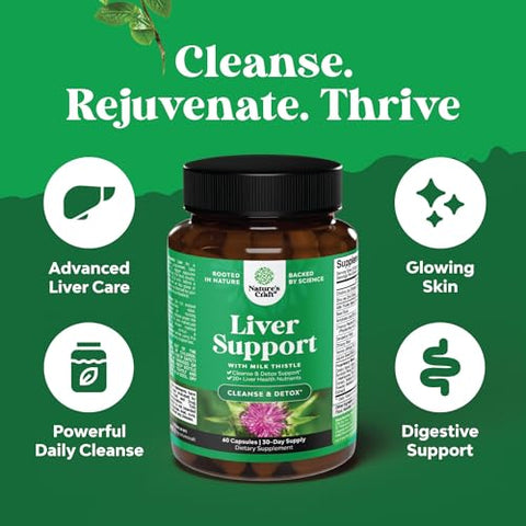 Natures Craft - Milk Thistle Liver Support – Suplemento Herbal para o Fígado com Extrato de Cardo Mariano, Raiz de Dente-de-leão, Extrato de Alcachofra, Bitartarato de Colina, Berberina e Chicória – Marca em Destaque