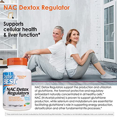 Doctor's BEST - Doctor’s Best Nac Detox Reguladores com seleno excell, Não-OGM, Vegetariano, Sem Glúten – 60 cápsulas