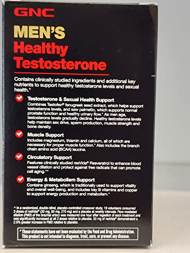 Testosterona Saudável para Homens, 60 Cápsulas, Suporte para Testosterona e Saúde Sexual - GNC