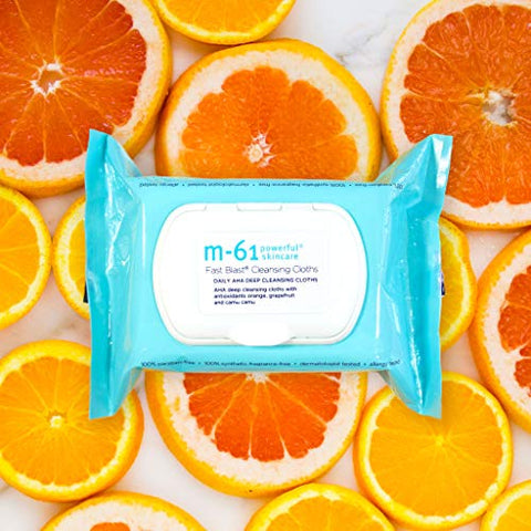 M 61 - M-61 Fast Blast® Lenços de Limpeza – 30 Tratamentos – Lenços diários de limpeza profunda com AHA e antioxidantes de laranja