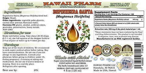 Hawaii Pharm LLC - Espinheira Santa, Cancerosa (Maytenus Ilicifolia) Extrato Líquido de Folha Seca, Sem Álcool, 2×2 oz (60ml)