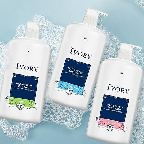 PURE HOMEMAKER - Ivory Body Wash – Sabonete Líquido Ivory Original com Bomba para o Corpo. Mime-se com este sabonete hidratante com bomba para o corpo de 1 litro, cada um com esponja de banho