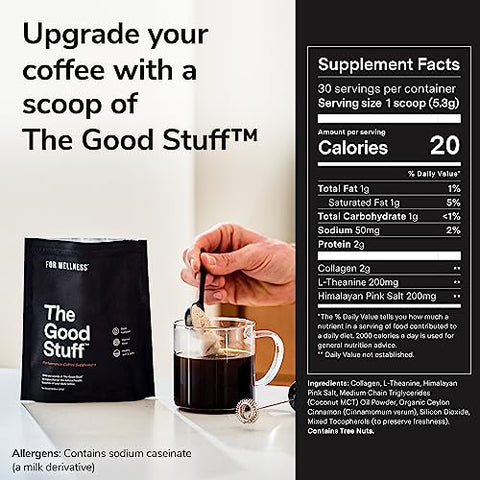 The Good Stuff™ Performance Blend (30 Porções), Suplemento de Café Sem Lactose com Colágeno, L-Teanina e Sal Rosa do Himalaia – Melhora o Foco e Aumenta a Energia - For Wellness