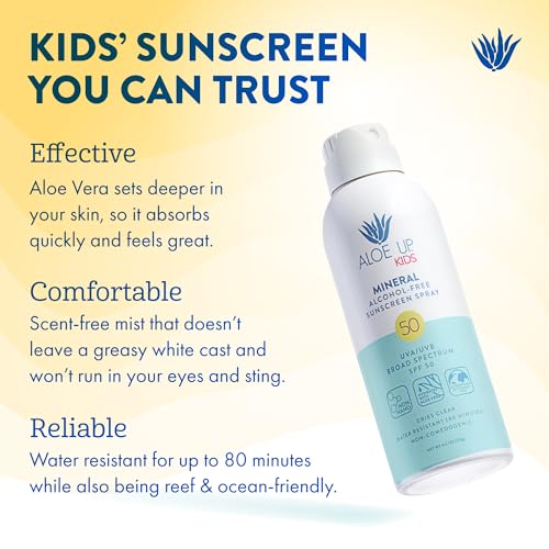 ALOE UP - Protetor Solar Infantil Aloe Up FPS 50 – Spray Mineral de Amplo Espectro para Rosto e Corpo – Livre de Álcool – Pele Sensível – Com Óxido de Zinco Gen2 e Aloe Vera – Amigo dos Recifes – 100g
