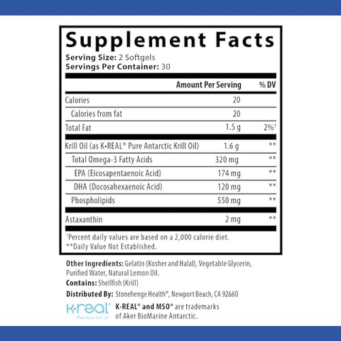 Ômega-3 EPA, DHA, Fosfolipídios de Absorção Superior 1.600 mg (Triplo Forte) Óleo de Krill Dinâmico do Oceano Antártico – Marca Stonehenge Health - Stonehenge Health