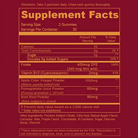 Gummies de Vinagre de Maçã – Natural, Vegano ACV com Ácido Fólico – Livre de Glúten – Vitamina B12 – Detox Premium - WEEM