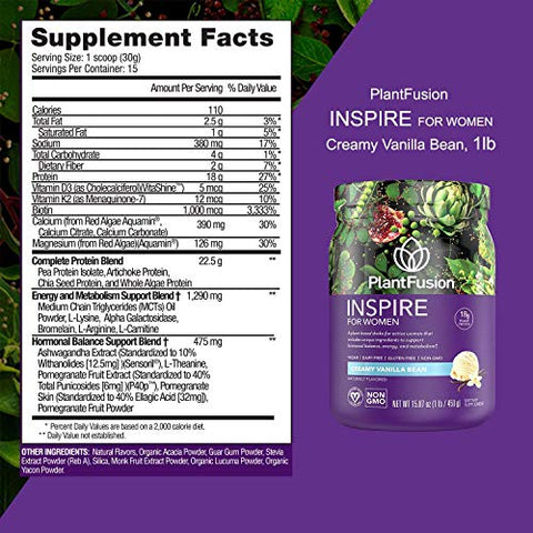 Inspire – Pó de Proteína Vegetal para Mulheres – Baixo Carboidrato para Suporte Muscular Magro – Keto, Sem Glúten, Sem Soja, Sem Laticínios, Sem Açúcar, Não-OGM – Baunilha Cremosa – 500g - PlantFusion