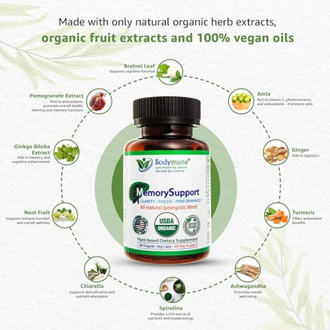 Bodymune - MemorySupport: Suplemento para Memória, Fadiga Mental – 60 Dias de Fornecimento