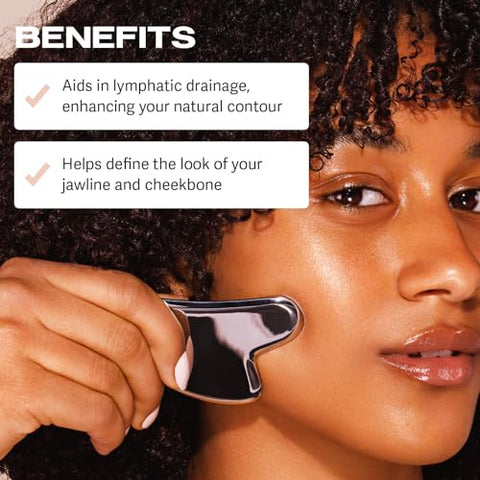 Gua Sha Facial em Aço Inoxidável – Ferramentas Faciais em Aço Inoxidável, Reduz Inchaço, Drenagem Linfática, Tensão Facial, Durável  Sacheu - Sacheu