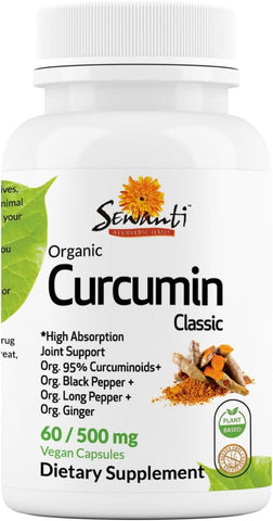 Extrato Orgânico de Curcumina 95%% com Pimenta-do-Reino, Pimenta Longa Indiana e Gengibre 60 Cápsulas Veganas - Sewanti