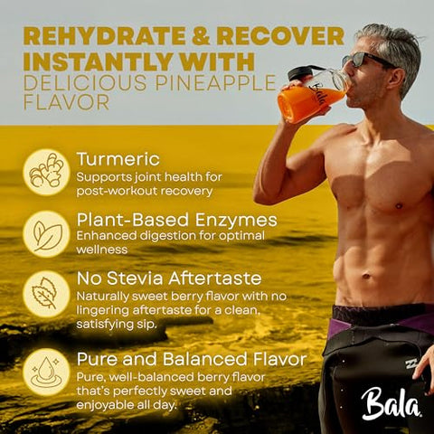 Hydration – Mistura em Pó de Bebida de Cúrcuma | Sem Açúcar, Repositor de Eletrólitos, Recuperação Muscular, Suporte Imunológico, Alívio Articular | Enzimas à Base de Plantas – Abacaxi (10 Pacotes) - BALA