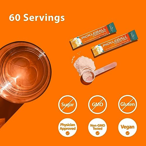 Pickleball Cocktail – Pacote com 60 Sachês (Laranja) | 60 porções | Embalagem de 60 sachês | Energia e hidratação para o seu jogo | Jigsaw Health - Jigsaw Health