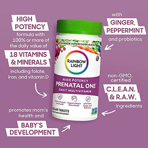 ROCKY MOUNTAIN CO. - Rainbow Light – Kit de Vitaminas Pré-Natais: Prenatal One Multivitamínicos 150 Tab + Prenatal DHA Ômega-3 Óleo de Peixe 60 Softgels + Multivitamínico Pré-Natal de Alta Potência para a Mamãe