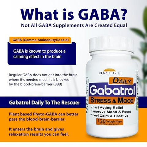 PureLife Supplements - Gabatrol Daily – Suplemento de GABA à base de plantas. Amigo dos vegetarianos e veganos (120 cápsulas vegetais)