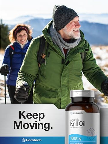 Óleo de Krill Antártico Horbäach 1000mg Cápsulas | 300 Unidades | Suplemento Ômega 3 com Astaxantina, EPA, DHA | Livre de Transgênicos, Sem Glúten