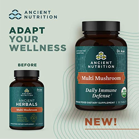 Suplemento de Cogumelos Orgânicos para Suporte Imunológico, Resposta ao Estresse, Sem Glúten, Paleo e Keto, 60 Comprimidos - Ancient Nutrition