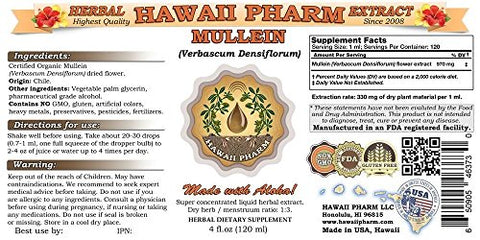 Extrato Líquido de Mullein Orgânico (Verbascum densiflorum) – Tintura Herbal 2×4 fl.oz (118 ml) – Hawaii Pharm, EUA
