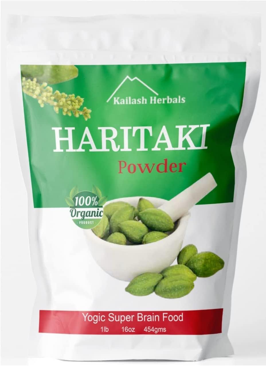 Kailash Herbals - Pó de Haritaki Orgânico Certificado pelo USDA, 454g – Terminalia chebula – Saúde Digestiva – Desintoxicação