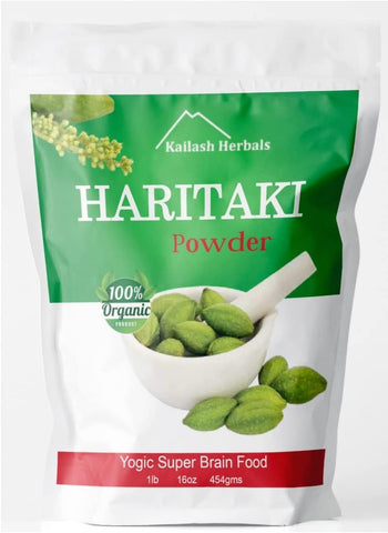 Kailash Herbals - Pó de Haritaki Orgânico Certificado pelo USDA, 454g – Terminalia chebula – Saúde Digestiva – Desintoxicação