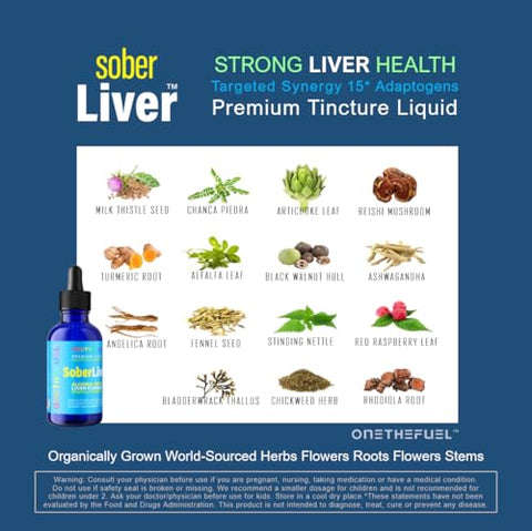 ONETHEFUEL - Sober Liver 60ml – Limpeza e Desintoxicação do Fígado à Base de Plantas para Apoio à Hidratação Natural e Saúde do Fígado com Reishi, Cardo de Leite e Rodiola – Vegano – 15 Ervas Absorção Rápida