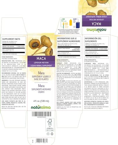 Maca ou Ginseng Peruano (Lepidium meyenii ou L. peruvianum) Tintura sem álcool de raiz – Extrato líquido em gotas de 118 ml – Suplemento herbal – Vegano - Naturalma