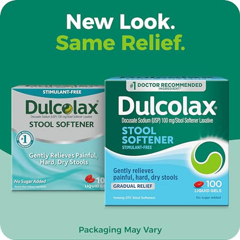 Cápsulas de Gel Líquido Laxante, Alívio Suave da Constipação para Fezes Duras e Secas, Docusato de Sódio 100 mg, 100 Unidades - Dulcolax
