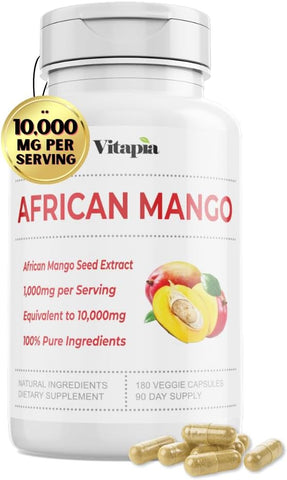 Vitapia - Cápsulas de Manga Africana 10.000mg para Sistema Imunológico, Metabolismo e Suporte Nutricional – Extrato Puro 10:1 de Irvingia Gabonensis – 180 Cápsulas Vegetais Não-OGM