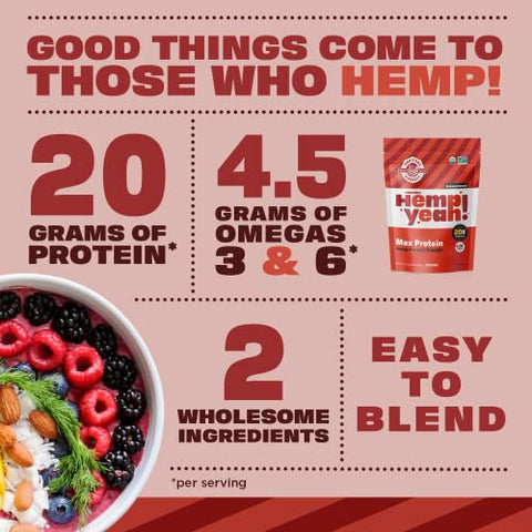 Hemp Yeah! Pó de Proteína Orgânica Max, Sem Adição de Açúcar, 32oz; com 20g de Proteína e 4.5g de Ômegas 3 - Manitoba Harvest