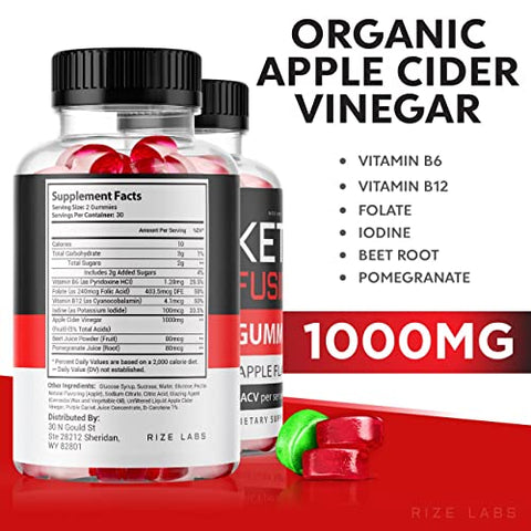 rize labs - (2 Pacotes) Gomas de ACV Keto Fusion – Fórmula Avançada de Perda de Peso com Gomas de ACV Keto Fusion – Não Contém Açúcar – Maçã ACV Keto Fusion Vinagre de Maçã – 60 g