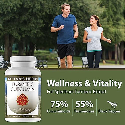 Tattva's Herbs - Tattva’s Herbs Curcuma Turmeric 500 mg, Suporte Antioxidante, Curcuma com Pimenta Preta para Absorção Avançada, 75%% Curcuminoides, 2 Pacotes, 240 g