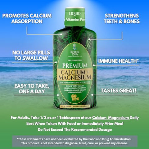 Cálcio Líquido Magnésio para Saúde Óssea – 946 ml, 64 Porções - Tropical Oasis