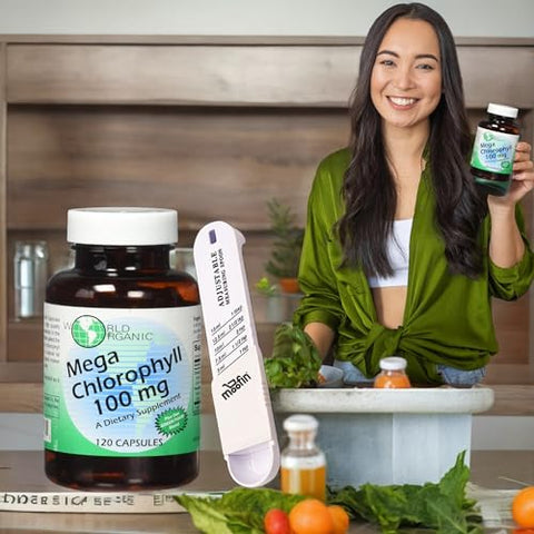 moofin - Cápsulas de Clorofila 100mg + Colher Medidora – Suplemento Herbal Detox, Rico em Magnésio, Vegetariano – Pacote com 2