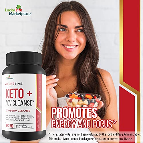 Generic - 3X Lifetime Keto ACV Cleanse – Keto Detox para Limpeza Completa do Corpo – Fornecimento de 90 Dias – Ajuda a Reduzir o Inchaço da Barriga com Suporte Digestivo de Psyllium – Promove Energia