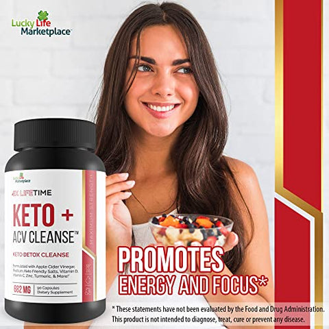 Generic - 3X Lifetime Keto ACV Cleanse – Keto Detox para Limpeza Completa do Corpo – Fornecimento de 90 Dias – Ajuda a Reduzir o Inchaço da Barriga com Suporte Digestivo de Psyllium – Promove Energia