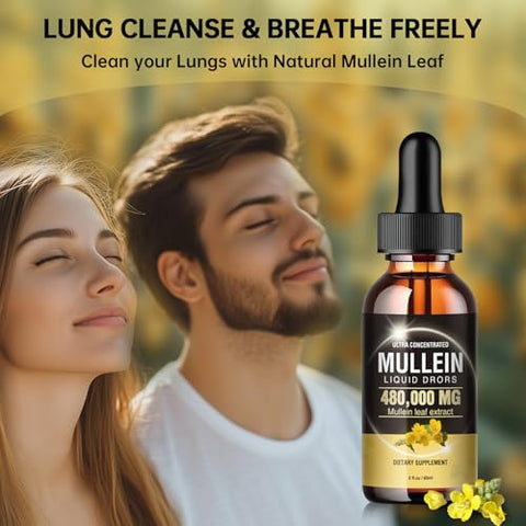 bravelf - Mullein Drops 480,000‬mg – Extrato de Folha de Verbascum 1600MG para Desintoxicação Pulmonar – Vegan, 13 em 1