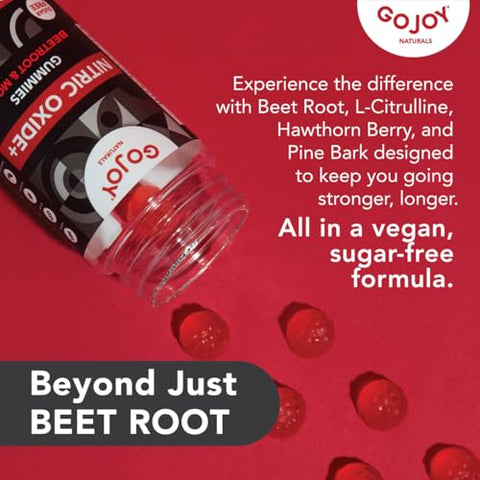 GOJOY NATURALS - Gomas de Óxido Nítrico Vegano Sem Açúcar com Beterraba, L-Citrulina, Espinheiro Branco, Casca de Pinheiro – Suplementos de Óxido Nítrico para Homens