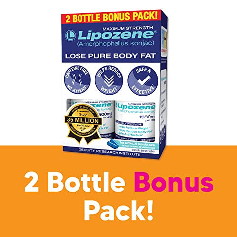 Suplemento para Perda de Peso – Controle de Apetite – 2 Frascos com 30 Cápsulas, Total de 60 Cápsulas – Sem Estimulantes - Lipozene