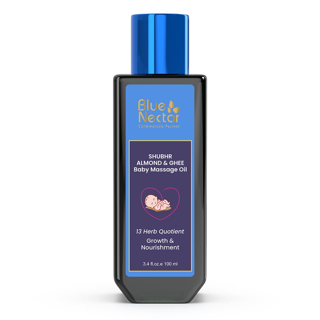 Óleo de Massagem Hidratante para Pele Seca do Recém-Nascido – Blue Nectar Ayurveda – Cuidados com a Pele do Bebê – Óleo Suave para Bebês – 100ml