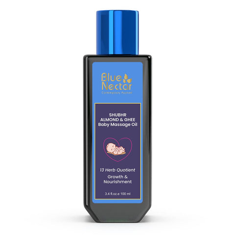 Óleo de Massagem Hidratante para Pele Seca do Recém-Nascido – Blue Nectar Ayurveda – Cuidados com a Pele do Bebê – Óleo Suave para Bebês – 100ml