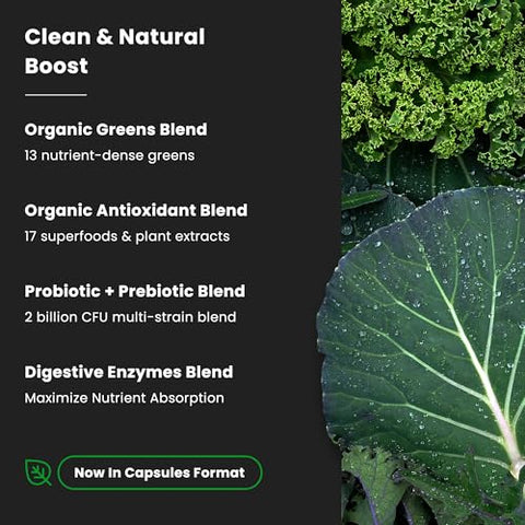 NutraChamps - Cápsulas de Super Verdes Orgânicos – 40 Super Alimentos | Marca: Organic Super Greens | 40g