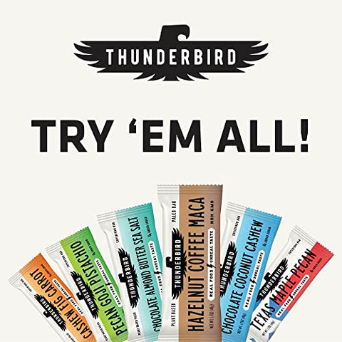 Thunderbird Energetica - Thunderbird Bars – Snack Energético, Sem Glúten com Proteína, Alimento Real Saudável, Vegano Paleo Não-OGM, Sem Açúcar Adicionado, Sabor Manteiga de Amêndoa com Chocolate e Sal Marinho (6 Unidades, 48g cada)