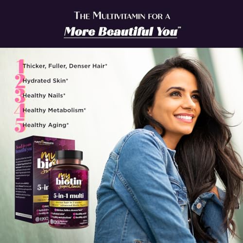 MyBiotin SuperClinical – Multivitamínico Elite 5 em 1 MB40X Biotin Matrix – Cabelos mais espessos em 3 semanas – 40X mais solúvel vs Cabelos Pele Unhas comuns - Purity Products
