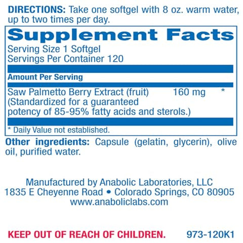 Saw Palmetto para Homens – 160 mg de Extrato de Bagas de Saw Palmetto para Queda de Cabelo e Saúde Urinária e da Próstata - Anabolic Laboratories