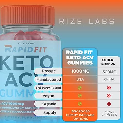rize labs - (3 Pacotes) Gomas RapidFit Keto – Rapid Fit Keto ACV Gummies para Perda de Peso Avançada com Vinagre de Maçã – Suplemento de Gomas RapidFit Keto para Queima de Gordura Abdominal Extra Forte – Gomitas de Alta Potência