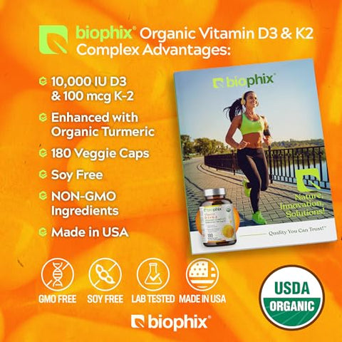 biophix - Biophix Vitamina D-3 K2 Cúrcuma 180 Vcaps – Alta Potência para Fortalecer Ossos e Saúde Imunológica