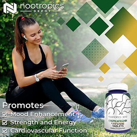 Comprimidos de Epicatequina | 200mg | Extrato de Chá Verde | 90 Unidades | (-)-epicatequina 6mg Piperina para Promover Bioacessibilidade | Promove Saúde Cardiovascular e Muscular - Nootropics Depot