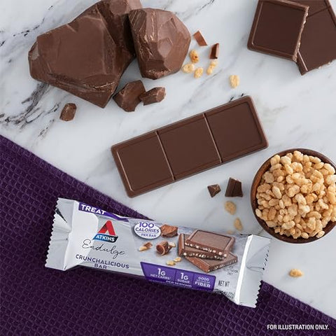 Endulge Treat Barra Crunchalicious, 1g Carboidratos Líquidos, 1g Açúcar, Rica em Fibras, Amigável para Keto, 16 Unidades - Atkins