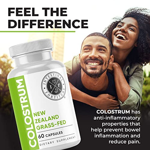 Cápsulas de Colostro de Vacas da Nova Zelândia 100% Alimentadas com Grama, Livres de Hormônios e Transgênicos, Suporte Ótimo para a Saúde Intestinal e Sistema Imunológico, Intestino Permeável, DII, 500 mg - Intestinal Fortitude