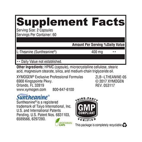 L-Theanine 400mg – Suplemento de Aminoácido Patenteado Suntheanine para Apoiar o Relaxamento Calmo sem Sonolência, Saúde do Fígado (120 Cápsulas) - XYMOGEN